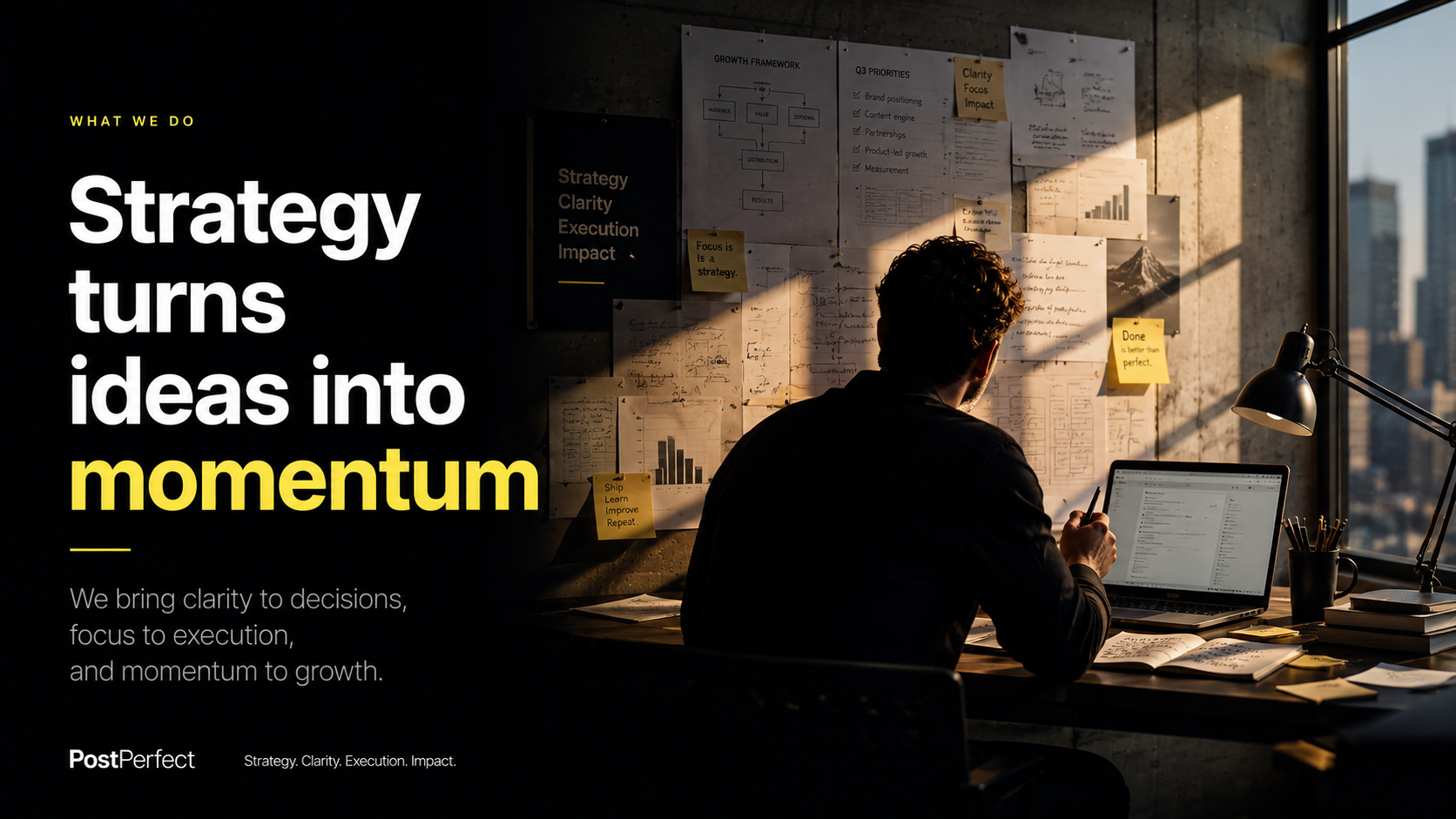 Strategy LinkedIn visual: Strategy turns ideas into momentum